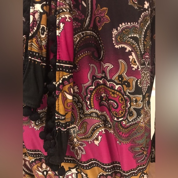 Bebe Black Paisley Multicoloured Tunic Long Sleeve Top with Neck Tie - Picture 5 of 12